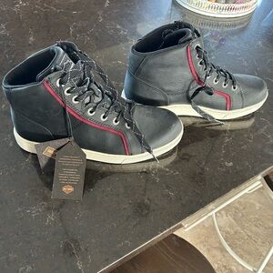 Harley-Davidson Black High-Top Sneakers with Red Accents